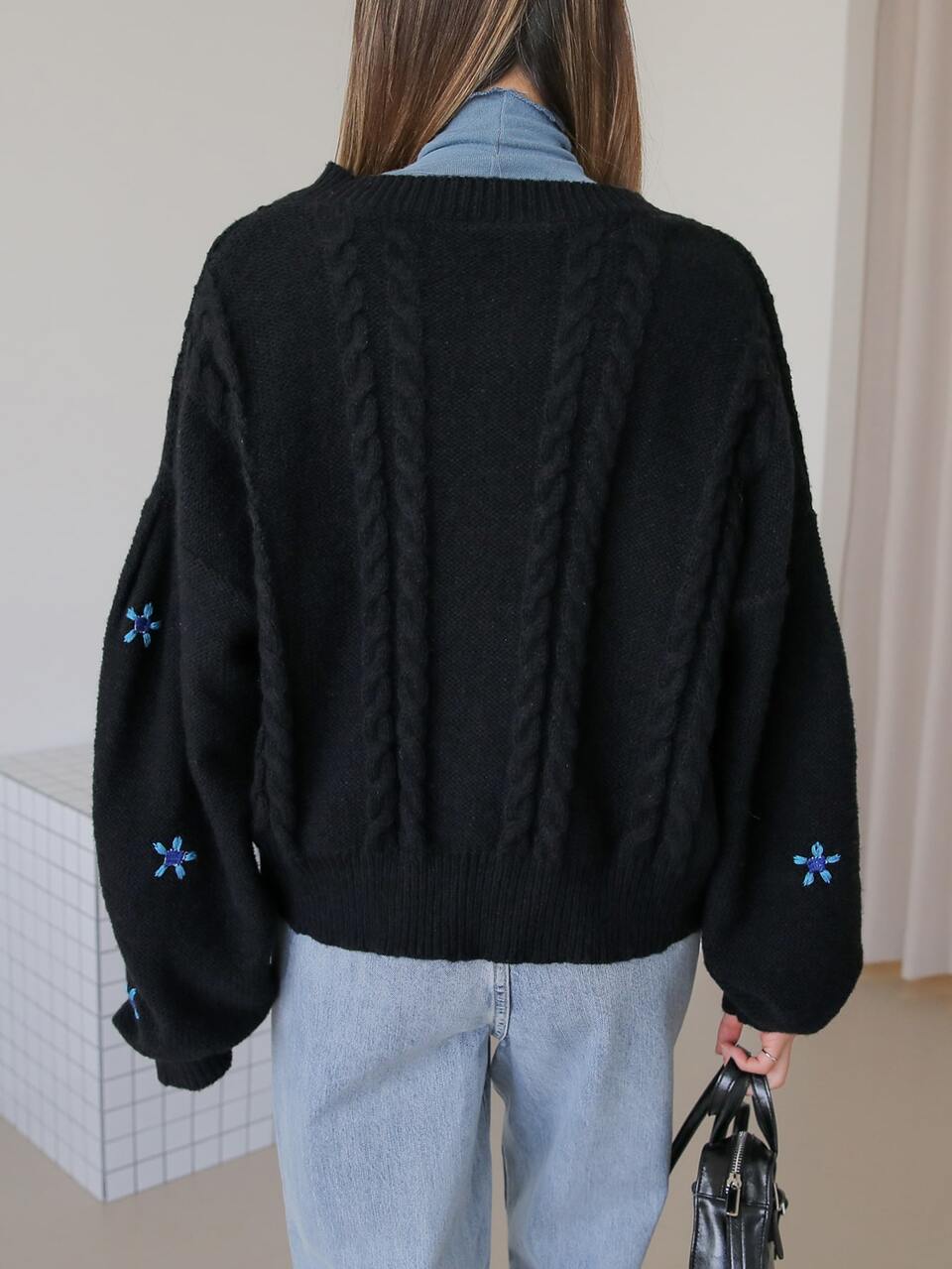 Floral Embroidery Drop Shoulder Cardigan