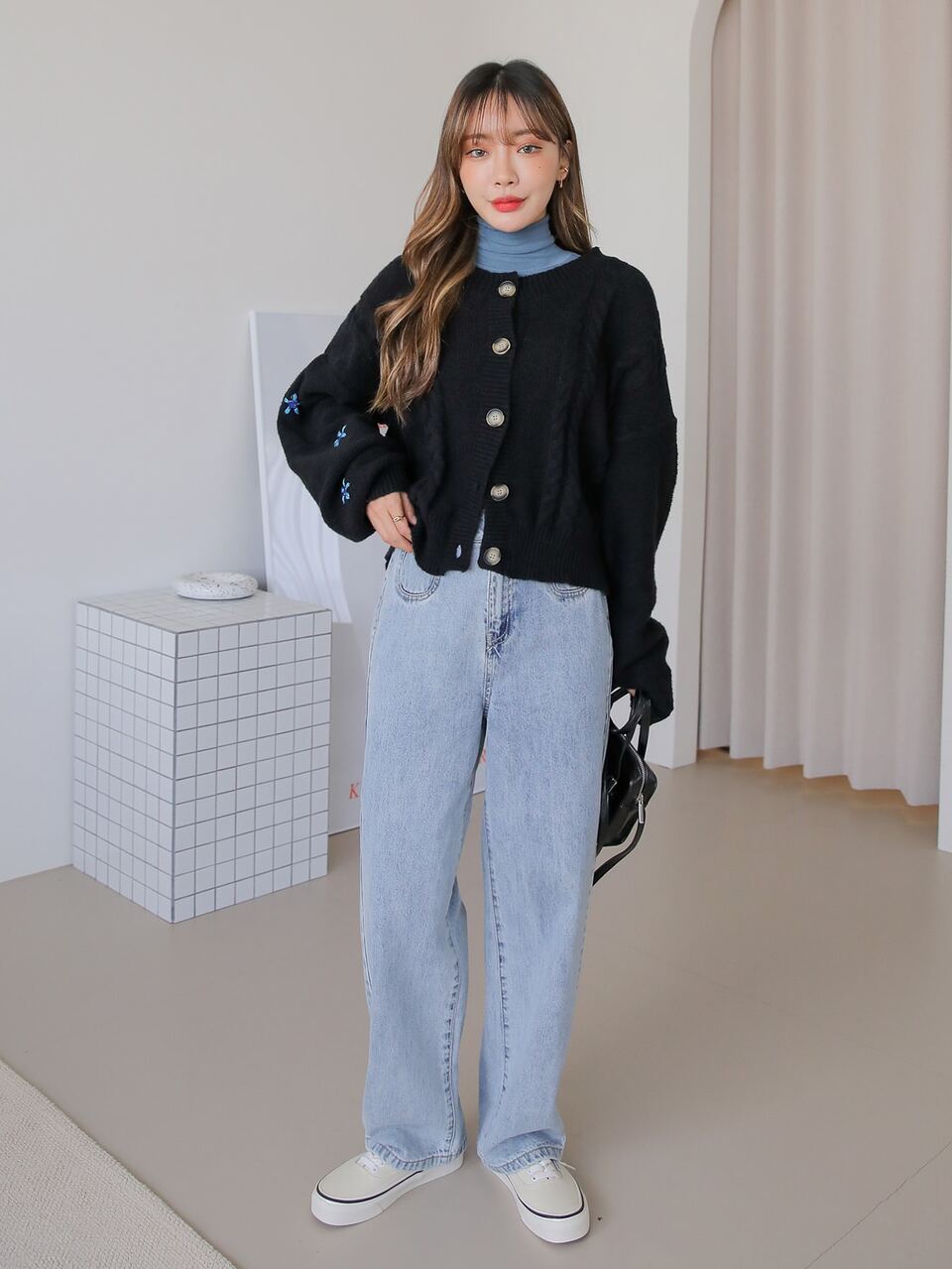 Floral Embroidery Drop Shoulder Cardigan