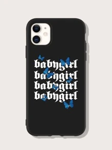 Letter Graphic Phone Case Compatible With iPhone15/15Plus/15Pro/15Promax - Black - View 1