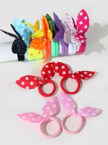 20pcs Girls Polka Dot & Star Pattern Bow Hair Ties, Colorful Fabric Rabbit Ear Hair Ropes - Multicolor - View 1