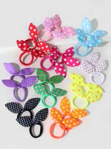 20pcs Girls Polka Dot & Star Pattern Bow Hair Ties, Colorful Fabric Rabbit Ear Hair Ropes - Multicolor - View 2