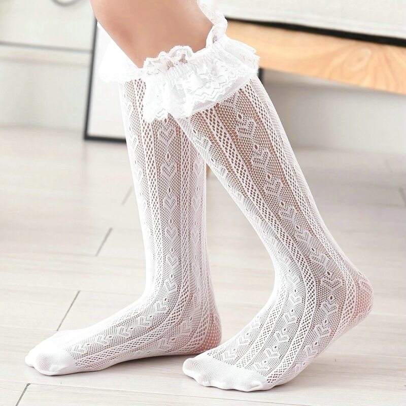 

Lace Ruffle Over The Calf Socks, White