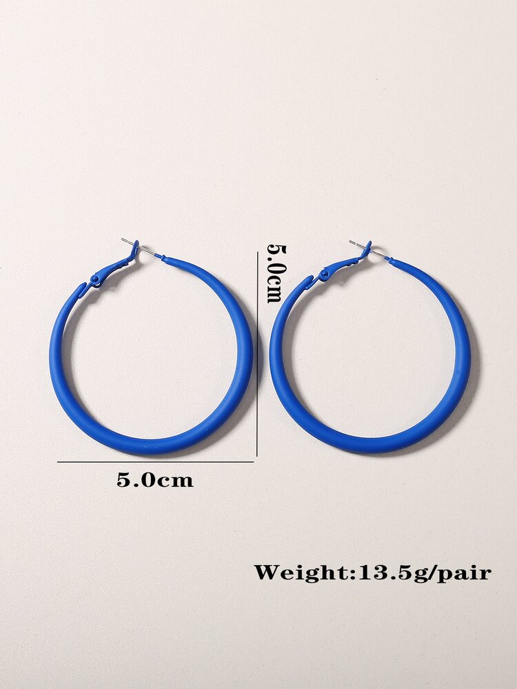 1對歐美風格簡約圓形幾何噴漆設計女士開口耳環,適合日常佩戴或送禮 - 藍色 - 查看 3