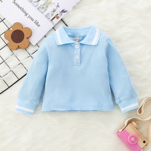 

Baby Striped Polo Neck Top, Baby blue