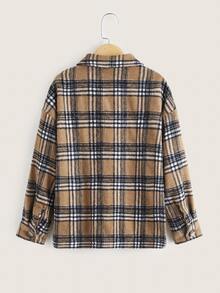 SHEIN Girls Plaid Drop Shoulder Tweed Overcoat - Multicolor - View 2