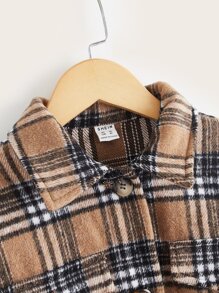 SHEIN Girls Plaid Drop Shoulder Tweed Overcoat - Multicolor - View 4