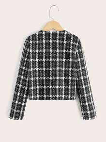 SHEIN Niñas Abrigo con patrón de cuadros tweed - Blanco y Negro - Ver 2