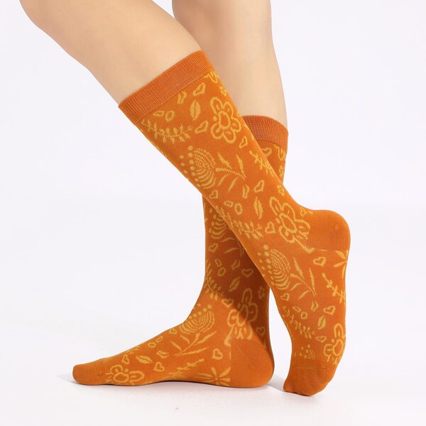 

Flower Pattern Socks, Orange