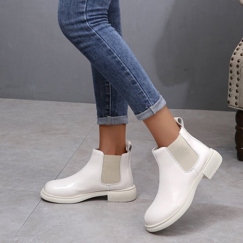 

Minimalist Block Heeled Chelsea Boots, Beige