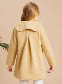 SHEIN 女孩翻蓋口袋褶皺細節花呢外套