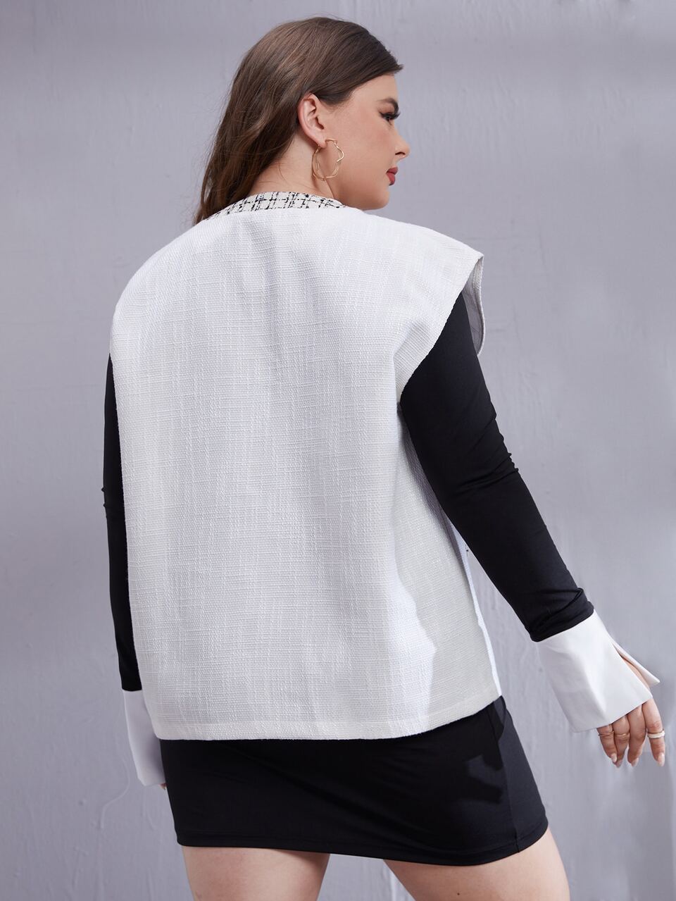 Plus Plaid Panel Flap Detail Sleeveless Overcoat