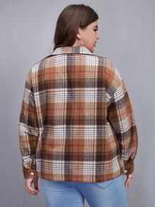 Plus Tartan Flap Pocket Drop Shoulder Overcoat - Multicolor - View 2