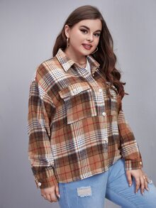 Plus Tartan Flap Pocket Drop Shoulder Overcoat - Multicolor - View 4