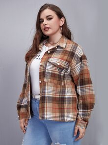 Plus Tartan Flap Pocket Drop Shoulder Overcoat - Multicolor - View 5