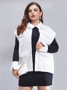 Calvaya Plus Flap Pocket Sleeveless Overcoat - White - View 1