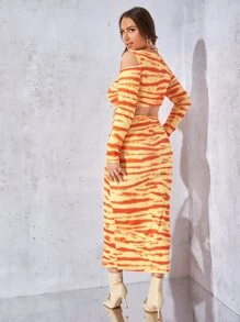 SHEIN Unity de tie dye de hombros descubiertos Top corto & de muslo con abertura Falda - Multicolor - Ver 2