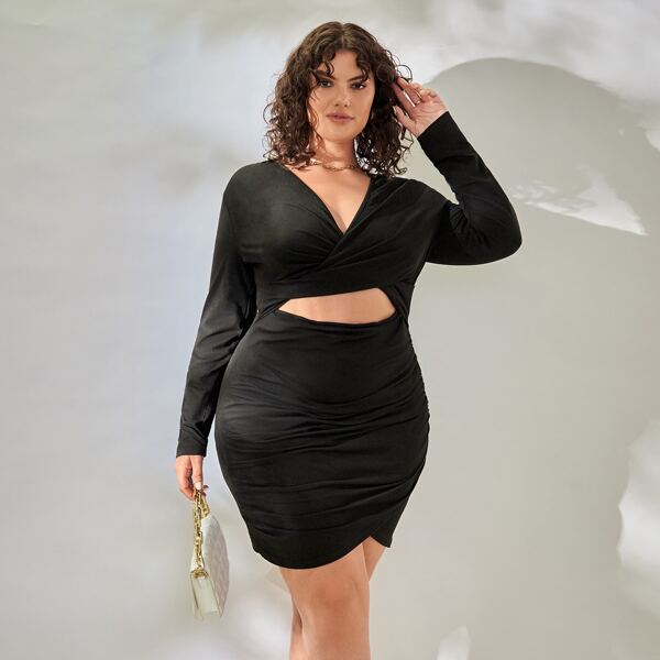 

Plus Cut Out Tulip Hem Bodycon Dress, Black