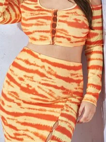 SHEIN Unity de tie dye de hombros descubiertos Top corto & de muslo con abertura Falda - Multicolor - Ver 4