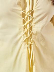 SHEIN Unity Plus Lace Up Front Drop Shoulder Shirt - Yellow - View 3