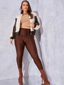 SHEIN Essnce Áo khoác độn vai có kích thước cộng hai tông màu Zip Up Drop - Nhiều màu - Xem 3