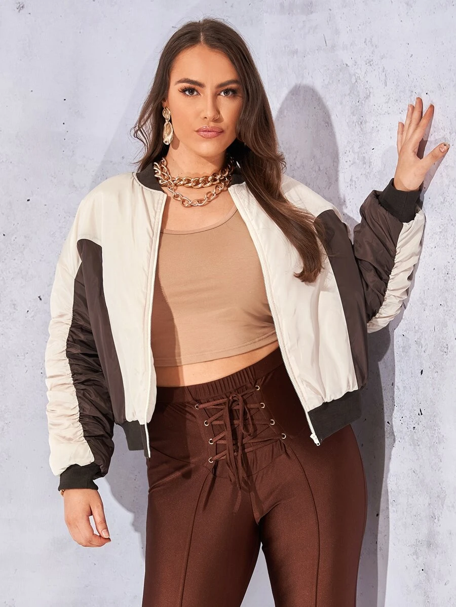 SHEIN Essnce Áo khoác độn vai có kích thước cộng hai tông màu Zip Up Drop - Nhiều màu - Xem 1