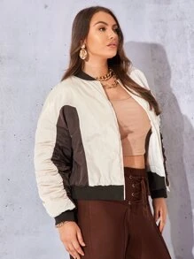 SHEIN Essnce Áo khoác độn vai có kích thước cộng hai tông màu Zip Up Drop - Nhiều màu - Xem 5