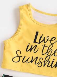 Young Girl Sunflower Print Bikini Set Summer Beach - Yellow - View 4