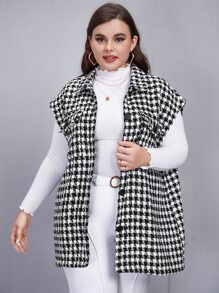 Áo choàng Plus Size Nút phía trước Kẻ sọc Thanh lịch - Đen và trắng - Xem 1