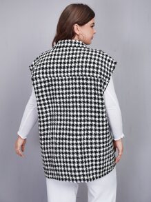 Áo choàng Plus Size Nút phía trước Kẻ sọc Thanh lịch - Đen và trắng - Xem 2