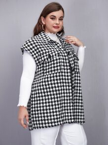 Áo choàng Plus Size Nút phía trước Kẻ sọc Thanh lịch - Đen và trắng - Xem 3