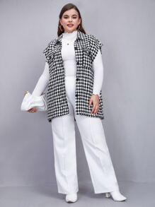 Áo choàng Plus Size Nút phía trước Kẻ sọc Thanh lịch - Đen và trắng - Xem 4