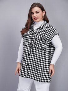 Áo choàng Plus Size Nút phía trước Kẻ sọc Thanh lịch - Đen và trắng - Xem 5