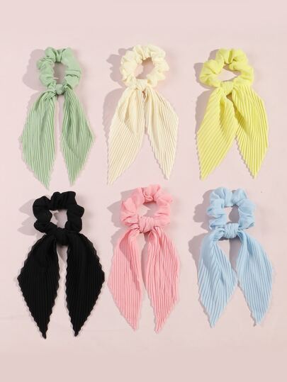 6pcs/Set Girls Ruffle Ribbon Hair Scrunchies Set