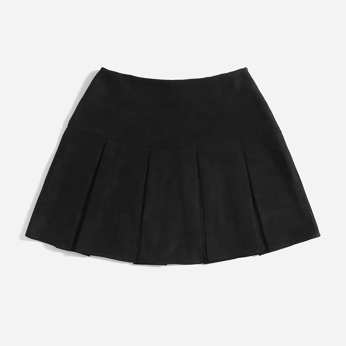 

Solid Pleated Skirt, Black