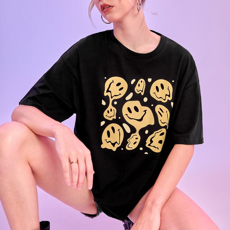 

Cartoon Graphic Drop Shoulder Tee, Black