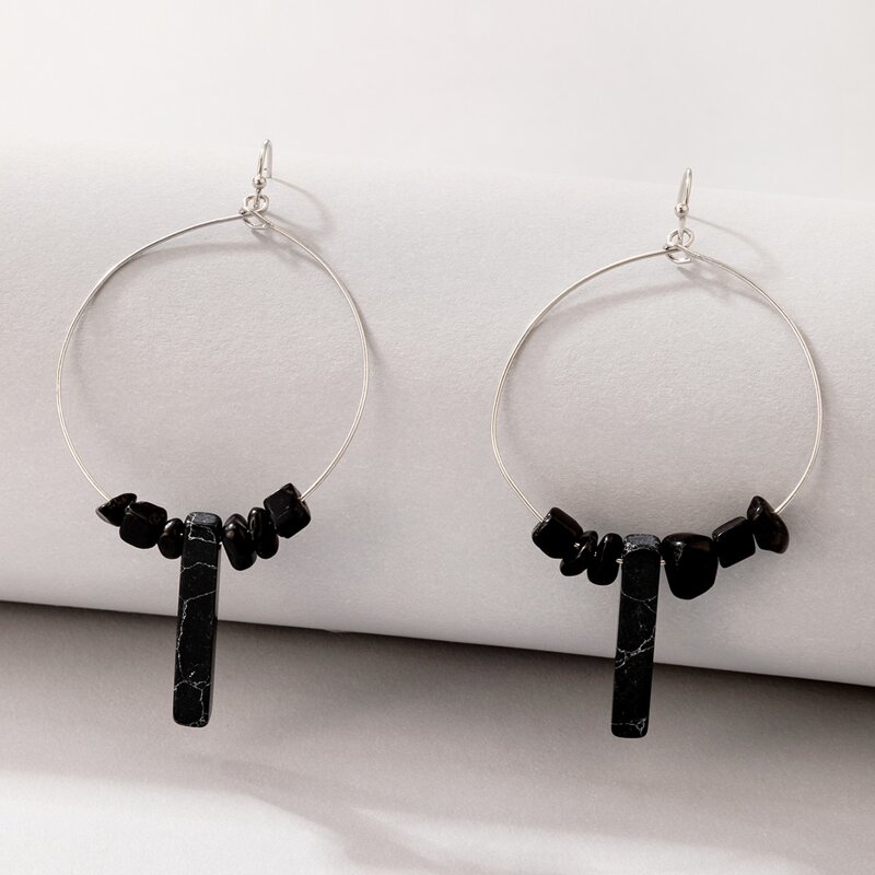 

Stone Design Earrings, Black