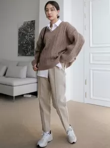 DAZY 高腰接缝细节裤，教师裤秋季，冬季女士正装裤