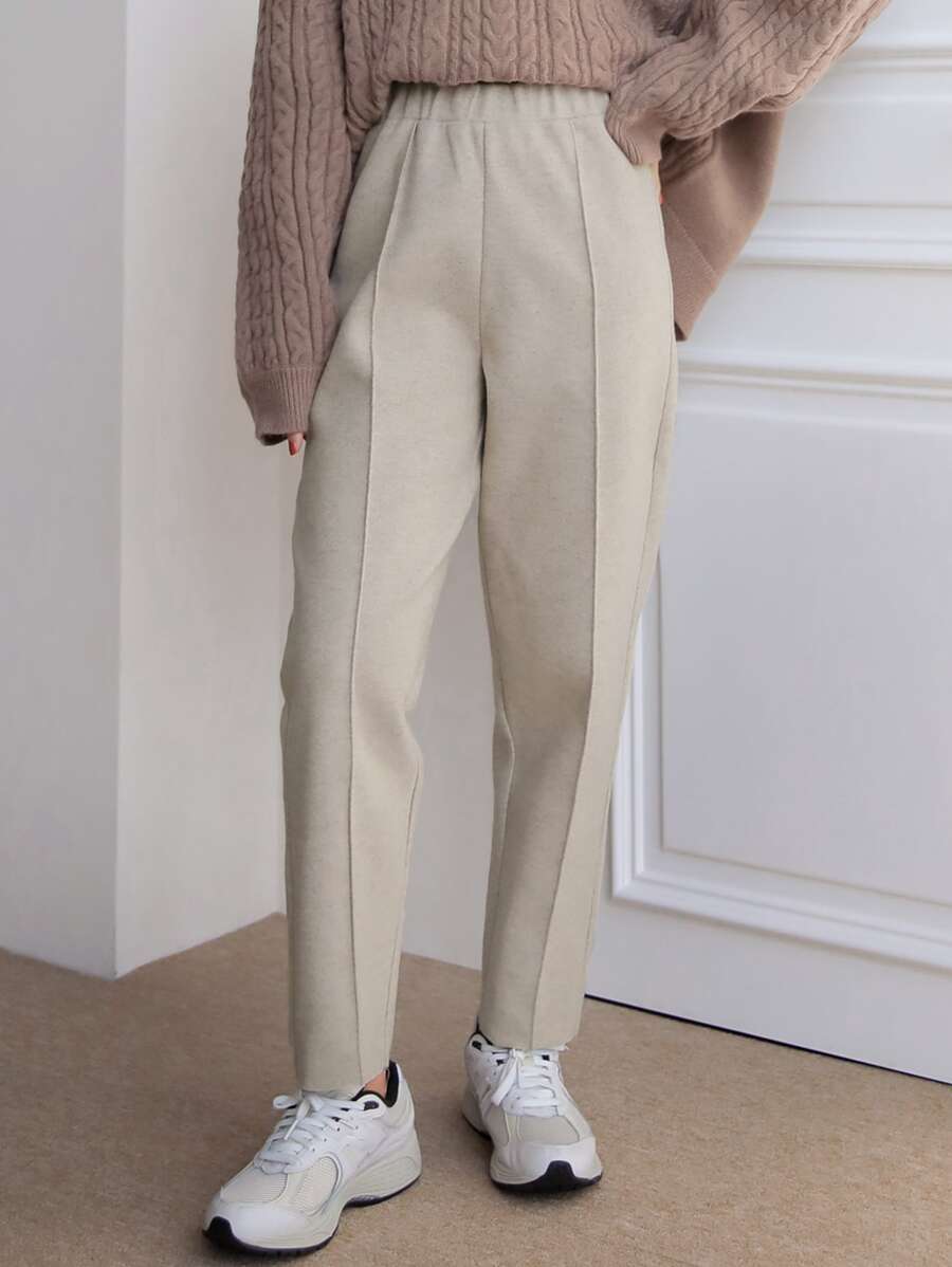 Livesso Casual Solid Color Straight Leg Pants, Suitable For Commuting, Autumn/Winter - Apricot - View 1