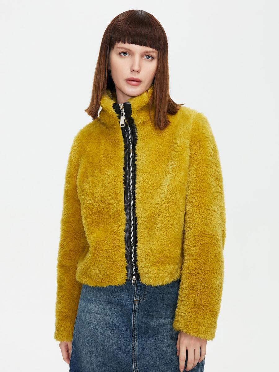 拉鏈開襟泰迪夾克 - 黃色 - 查看 1