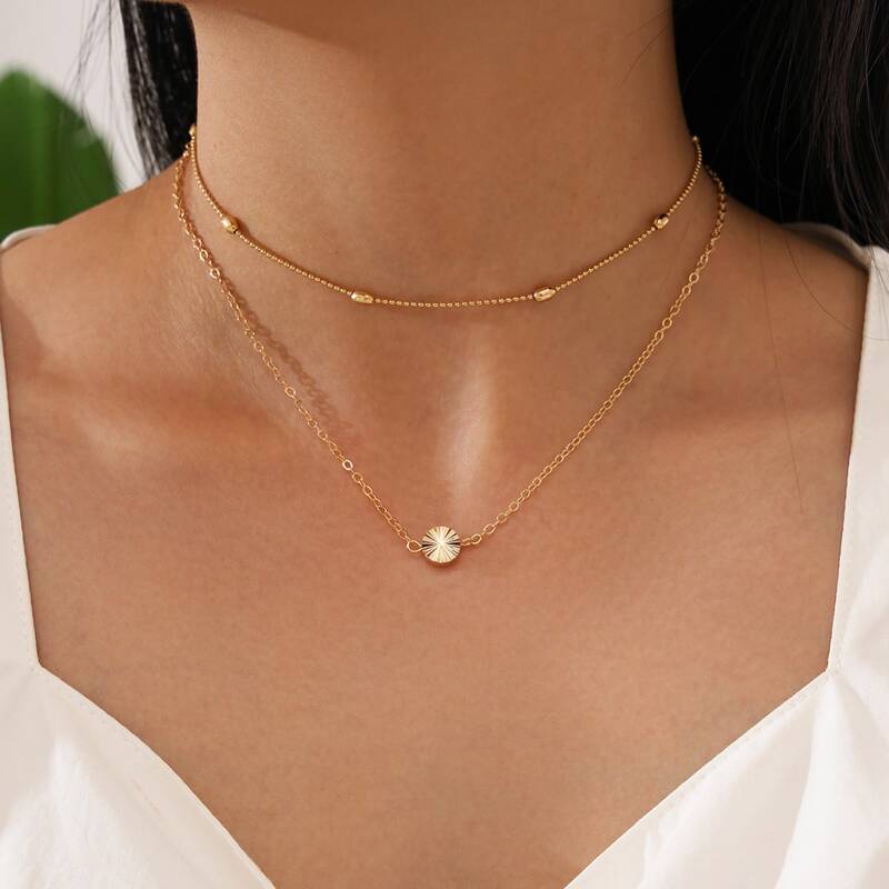 

2pcs Geo Decor Chain Necklace, Gold
