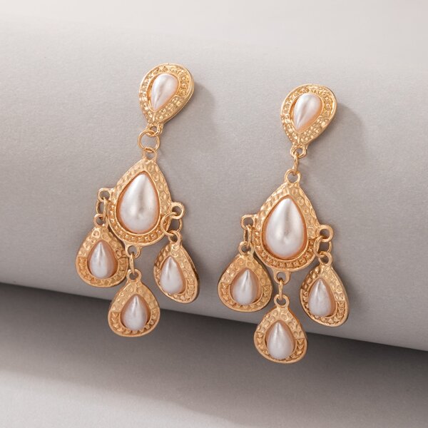 

Faux Pearl Decor Drop Earrings, Gold