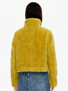 拉鏈開襟泰迪夾克 - 黃色 - 查看 2
