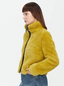 拉鏈開襟泰迪夾克 - 黃色 - 查看 3