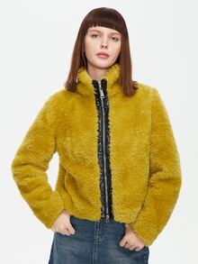 拉鏈開襟泰迪夾克 - 黃色 - 查看 4