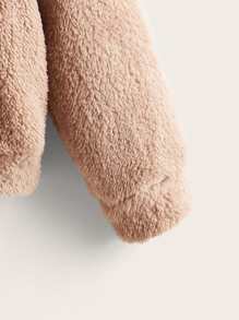 SHEIN LUNE 秋冬落肩抽绳连帽泰迪夹克 - 杏色 - 查看 3