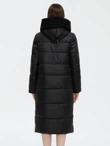 GASMAN Plus Size Patch Pocket Button Front Hooded Padded Coat - Black - View 2