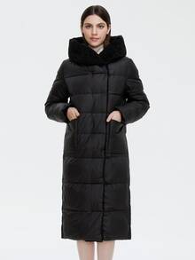 GASMAN Plus Size Patch Pocket Button Front Hooded Padded Coat - Black - View 3