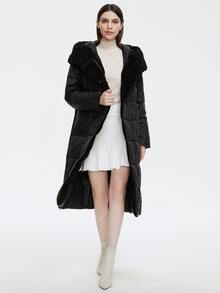 GASMAN Plus Size Patch Pocket Button Front Hooded Padded Coat - Black - View 4