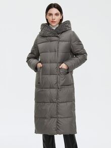 GASMAN Áo khoác độn có mũ trùm đầu cỡ lớn có túi kép - Xám - Xem 5