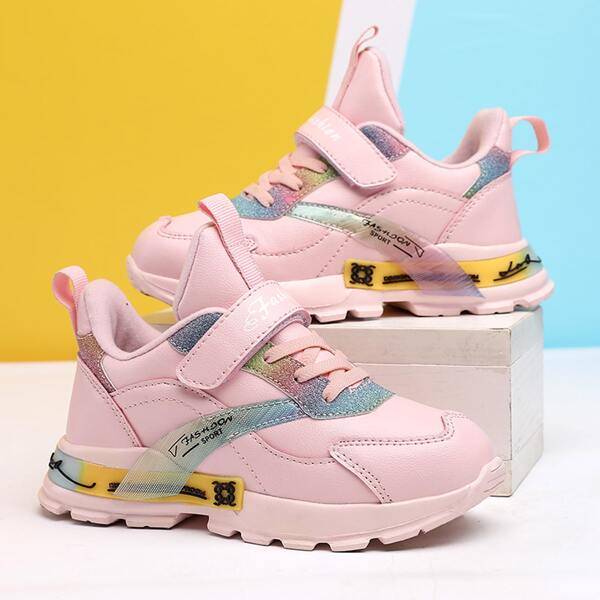 

Girls Colorblock Letter Graphic Velcro Strap Sneakers, Pink